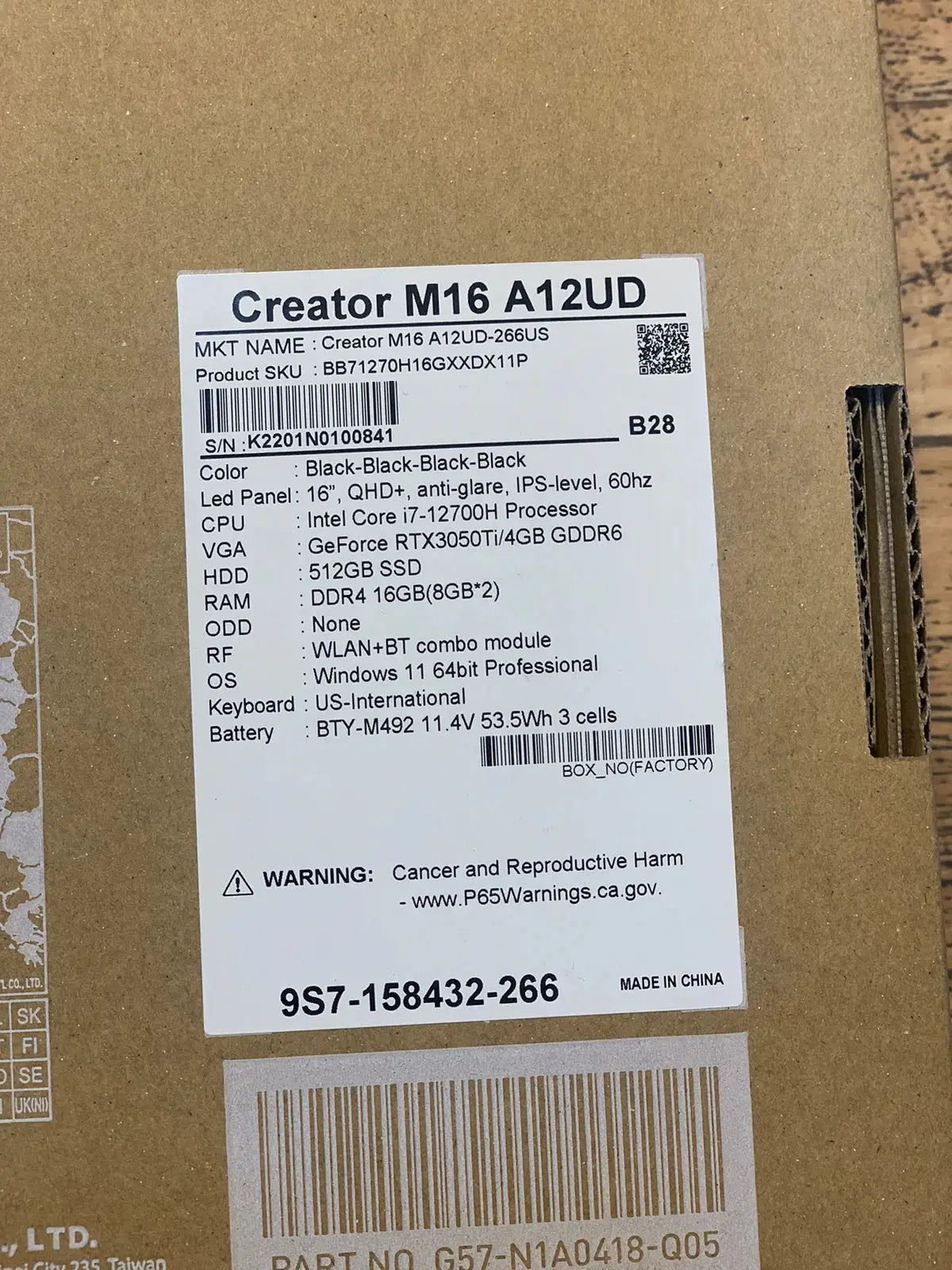 MSI Creator M16 A12UD-266, Intel Core i7-12700H, RAM 16GB, 512GB SSD, RTX 3050 Ti 4GB, 16.0 QHD+ 2K (2560 x 1600) IPS, Black  المتحدة للألكترونيات