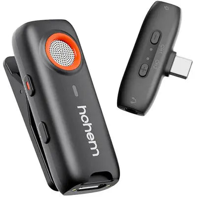 Hohem MIC-01 2.4G ميكروفون لاسلكي Lavalier لأجهزة Android الذكية وكاميرا الكمبيوتر المحمول والكمبيوتر اللوحي، 3 مستويات لإلغاء الضوضاء فتحة بطاقة TF مدمجة للتحكم عن بعد في الغالق (1TX+1RX)  المتحدة للألكترونيات