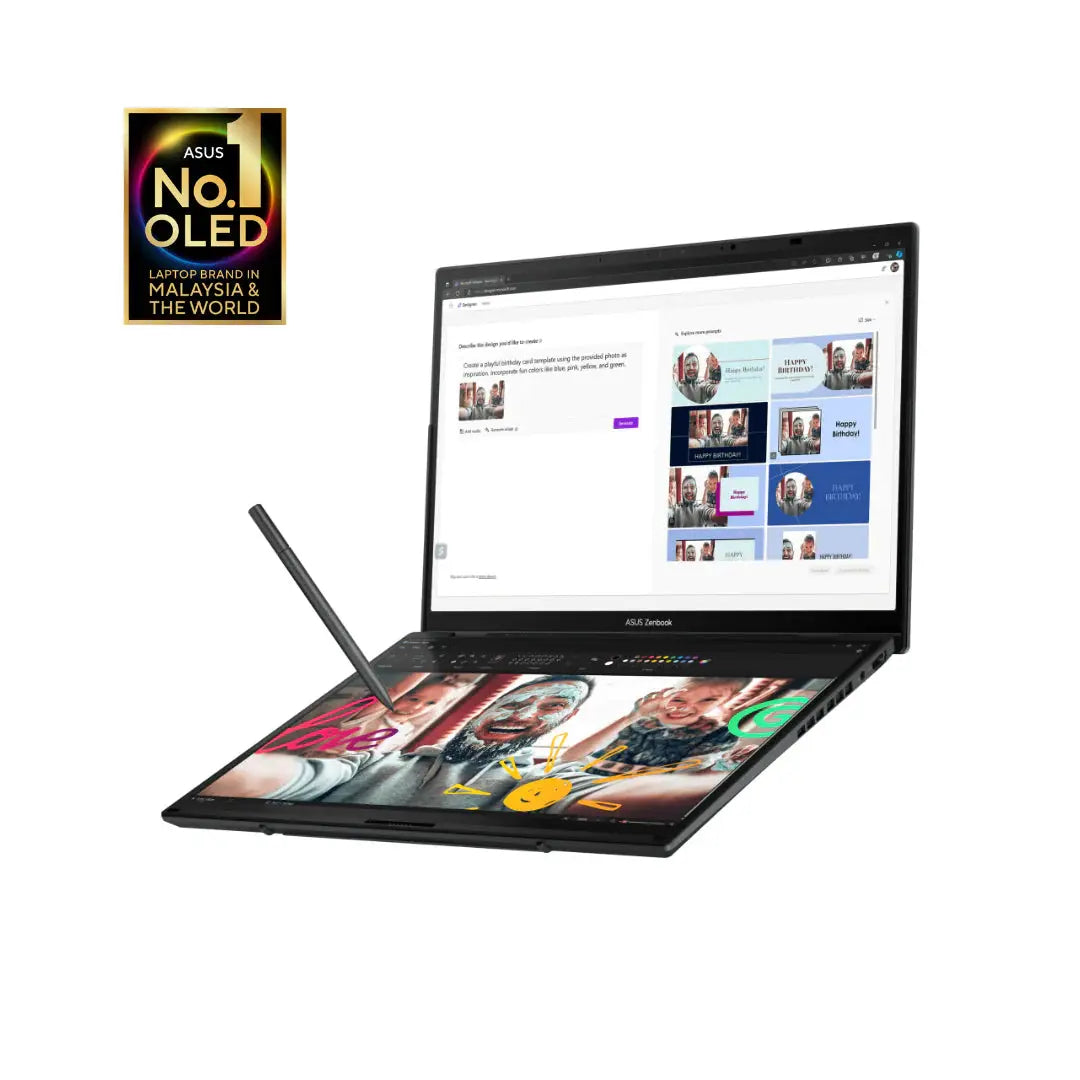 ASUS Zenbook Duo UX8406M, Intel Core Ultra 9 185H, RAM 32GB, SSD 1TB, Intel Arc Graphics, 14.0 3K (2880x1800) OLED 120Hz Touch Screen, Inkwell Gray  المتحدة للألكترونيات