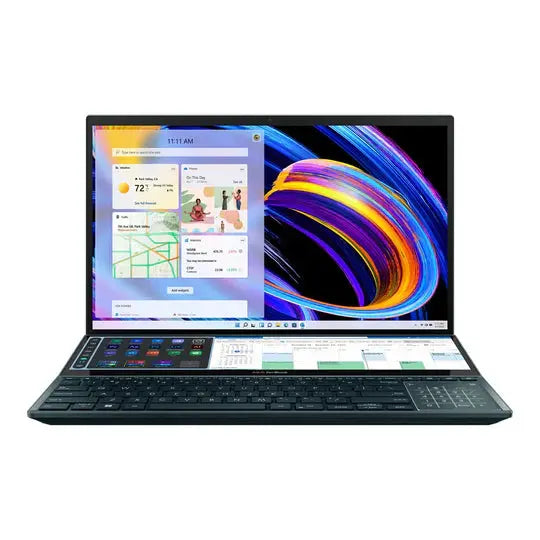 ASUS Zenbook Pro Duo 15 ux582zw-xb99t, Intel Core i9-12900H, RAM 32GB, 1TB SSD, RTX 3070Ti 8GB, 15.6'' OLED 4K TP WV Touch, Celestial Blue - المتحدة للألكترونيات