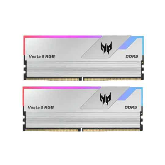 Acer Predator Vesta II DDR5 RGB RAM 32GB (16GBx2) 6000MHz - CL30 Silver, XMP & EXPO - المتحدة للألكترونيات