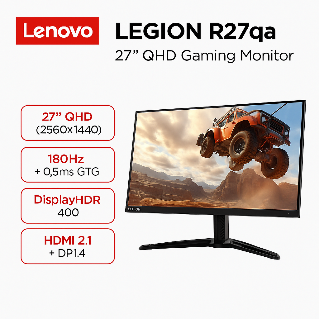 Lenovo Legion R27qa Gaming Monitor – 27” QHD, 180Hz, HDR400, HDMI 2.1