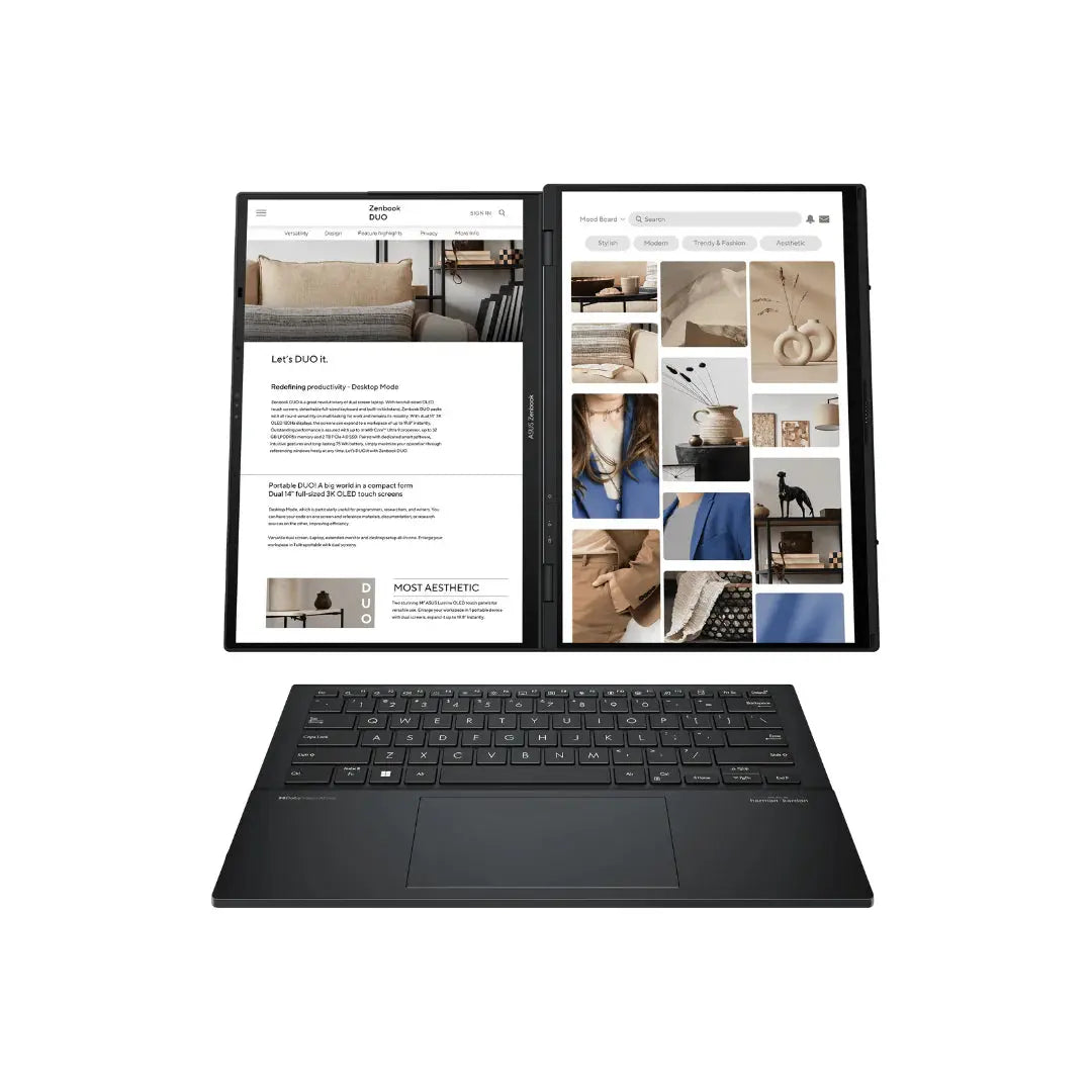 ASUS Zenbook Duo UX8406M, Intel Core Ultra 9 185H, RAM 32GB, SSD 1TB, Intel Arc Graphics, 14.0 3K (2880x1800) OLED 120Hz Touch Screen, Inkwell Gray  المتحدة للألكترونيات