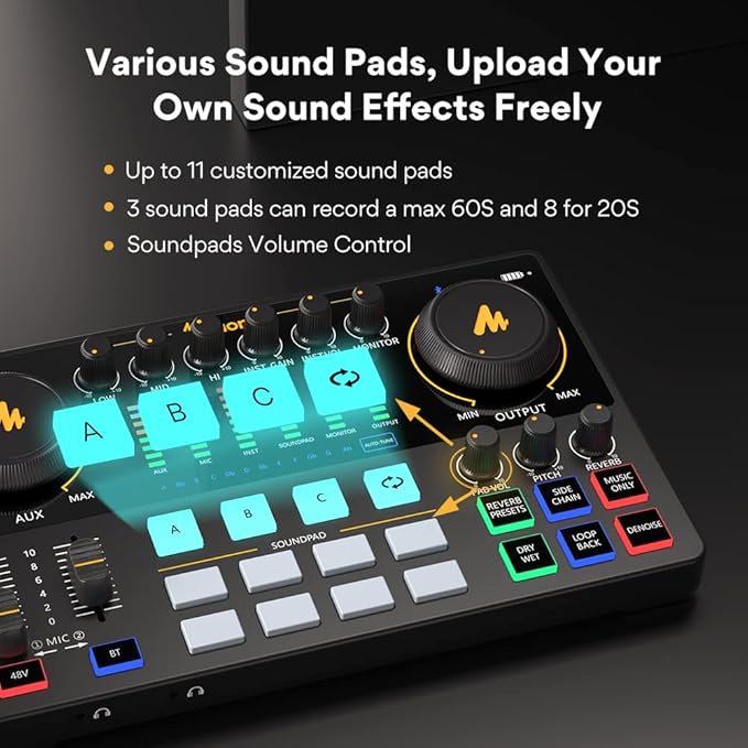 MAONO Podcast Equipment Bundle with Audio Interface and XLR Condenser Microphone, MaonoCaster with 48V Phantom Power, Bluetooth for Podcast, Streaming, Voice Over, Youtube, PC, Guitar (AME2A)