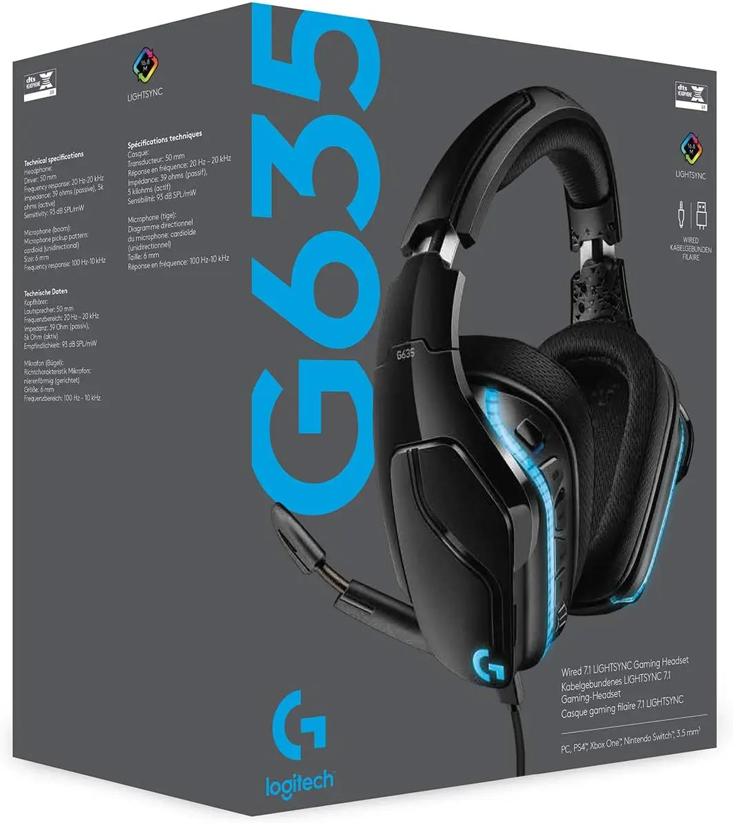 Logitech G635 DTS, X 7.1 Surround Sound LIGHTSYNC RGB PC Gaming سماعات كيمنك لوجتك - المتحدة للألكترونيات