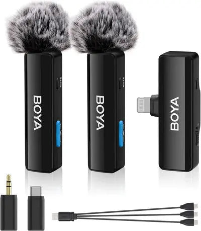 BOYA BOYALINK A2 Wireless Lavalier Microphone for iPhone/Android/Camera Vlogging, All-in-One Lapel Dual Mic System & Lightning & USB-C Inputs for Smartphones/DSLR YouTube Facebook Live  المتحدة للألكترونيات