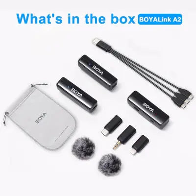 BOYA BOYALINK A2 Wireless Lavalier Microphone for iPhone/Android/Camera Vlogging, All-in-One Lapel Dual Mic System & Lightning & USB-C Inputs for Smartphones/DSLR YouTube Facebook Live  المتحدة للألكترونيات