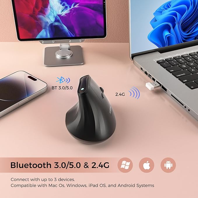 ماوس ضوئي عمودي مريح 57 درجة من كيسونا، بلوتوث و  MONSTER  2.4G