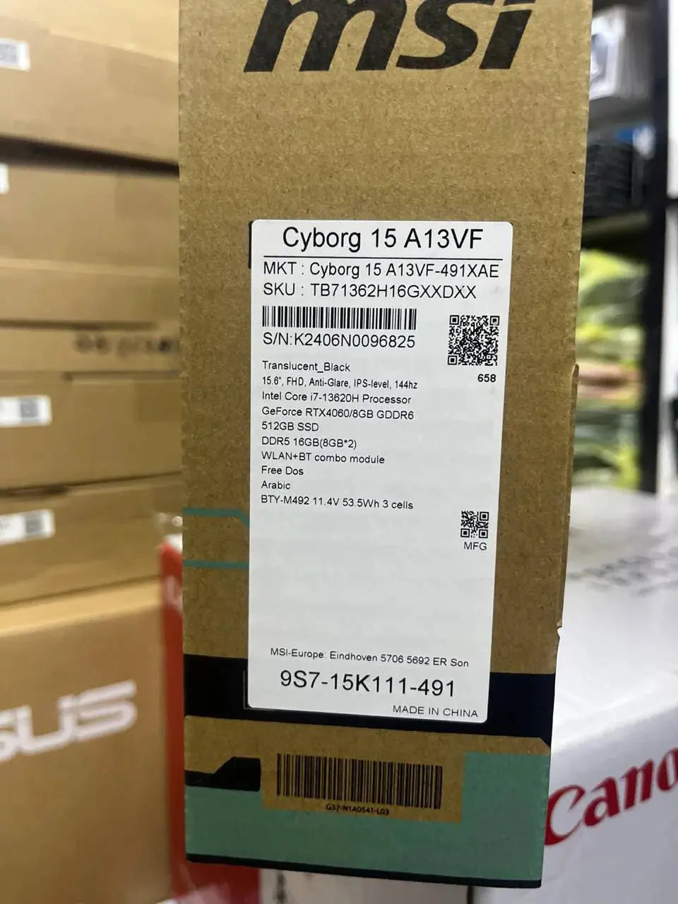MSI Cyborg 15 A13VF-635XAE, Intel Core i7-13620H, RAM 16GB, 512GB SSD, NVIDIA RTX 4060 8GB, 15.6 FHD IPS 144hz, Translucent Black  المتحدة للألكترونيات