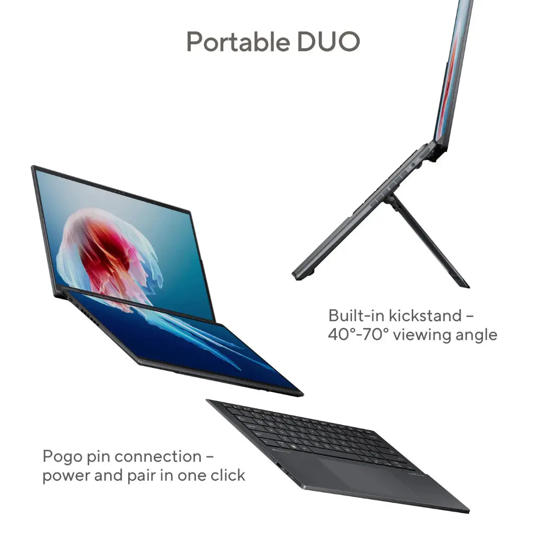 ASUS Zenbook Duo UX8406M, Intel Core Ultra 9 185H, RAM 32GB, SSD 1TB, Intel Arc Graphics, 14.0 3K (2880x1800) OLED 120Hz Touch Screen, Inkwell Gray  المتحدة للألكترونيات