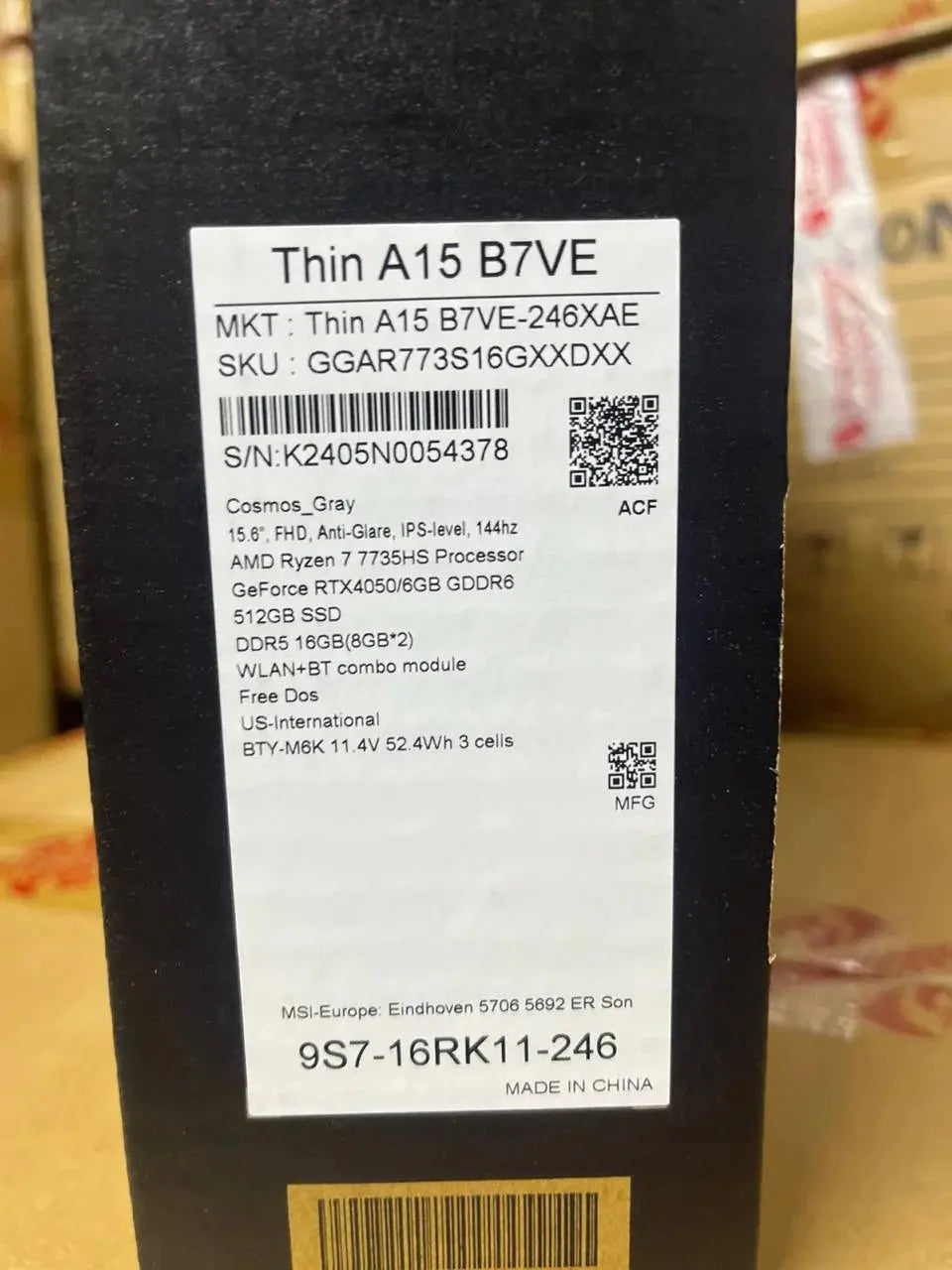MSI Thin A15 B7VE-246XAE, AMD Ryzen 7-7735HS, RAM 16GB, 512GB SSD, NVIDIA RTX 4050 6GB, 15.6 FHD IPS 144hz, Cosmos Gray  المتحدة للألكترونيات