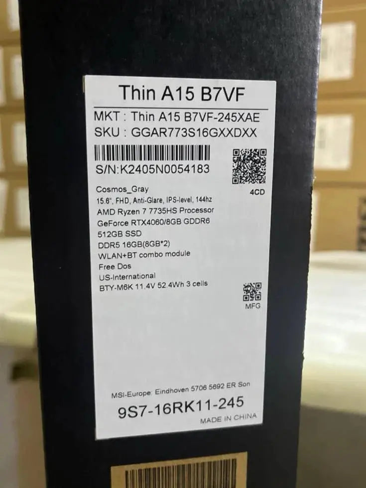 MSI Thin A15 B7VF-245XAE, AMD Ryzen 7 7735HS, RAM 16GB, 512GB SSD, NVIDIA RTX 4060 8GB, 15.6 FHD IPS 144hz, Cosmos Gray  المتحدة للألكترونيات