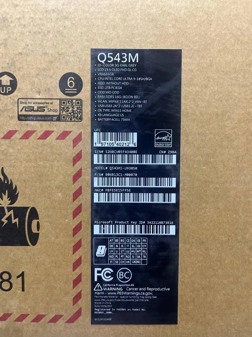 ASUS VivoBook Q543MJ-U93050, Intel Core Ultra 9 185H, RAM 24GB, SSD 2TB, RTX 3050 6GB, 15.6 FHD OLED, Earl Grey  المتحدة للألكترونيات