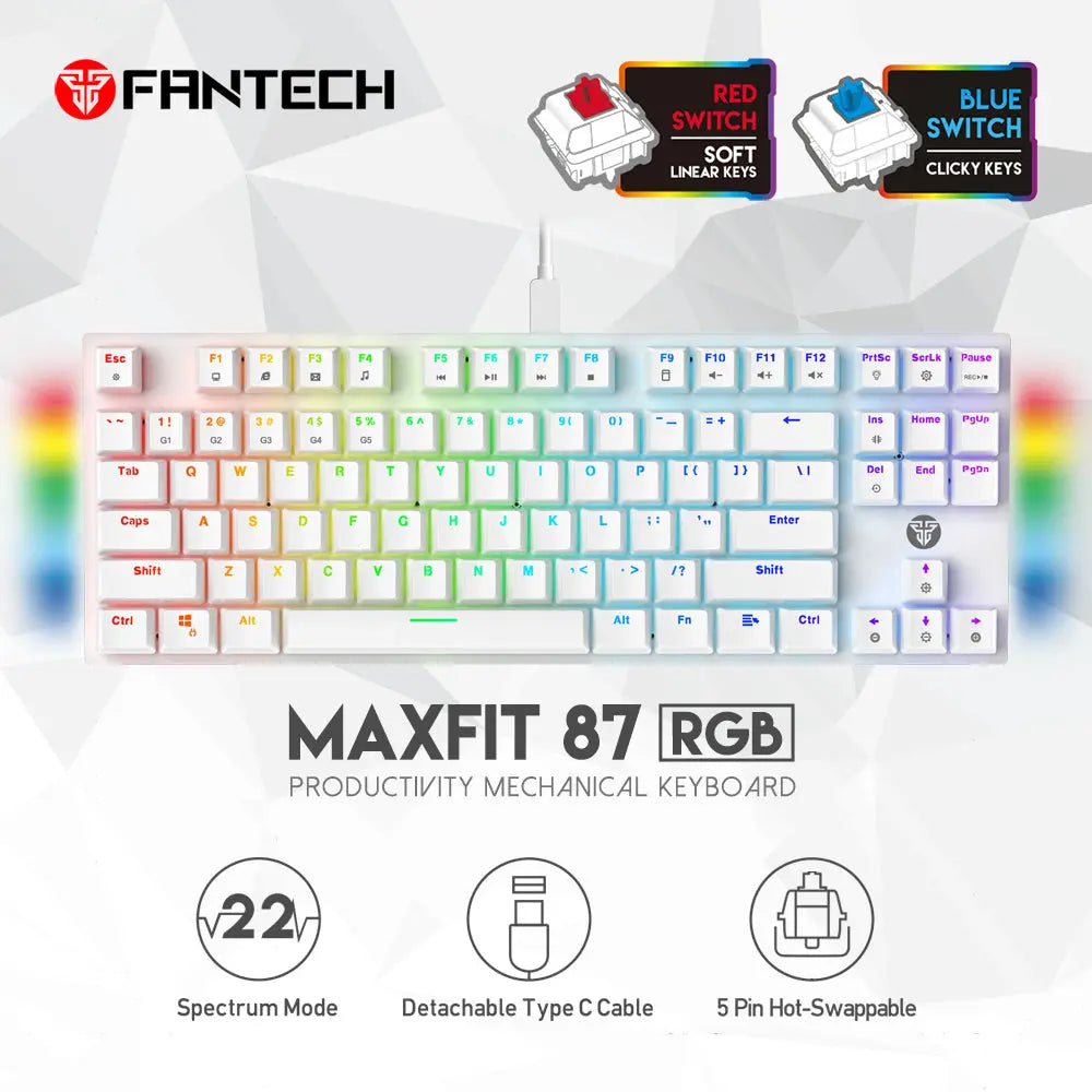 Fantech Maxfit87 Rgb Mechanical Keyboard - Mk856 White كيبورد فانتك ميكانيكي - المتحدة للألكترونيات