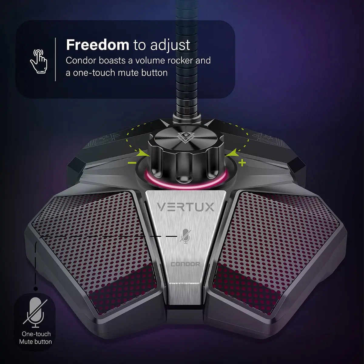 VERTUX High Sensitivity Omni-Directional Gaming Microphone with Volume Control المتحدة للألكترونيات