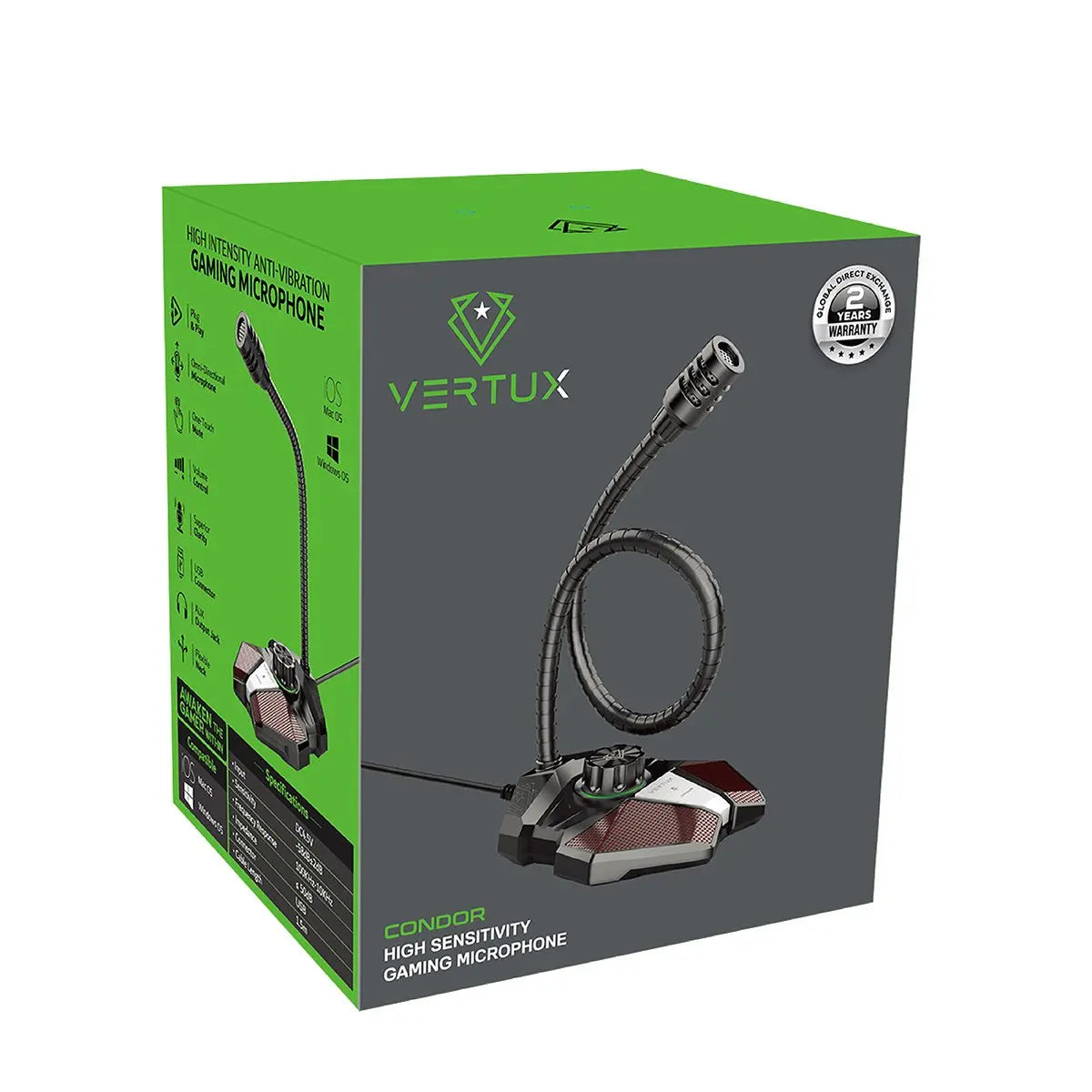 VERTUX High Sensitivity Omni-Directional Gaming Microphone with Volume Control المتحدة للألكترونيات