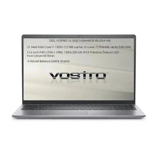 Dell Vostro 15-3530, Intel Core i7-1355U, RAM 8GB, 512GB SSD, Intel UHD Graphics, 15.6 FHD (1920 x 1080) 120Hz IPS, Black  المتحدة للألكترونيات