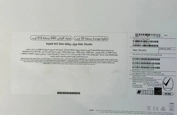 Apple Mac Studio MQH73AB/A - A2901, M2 Max (12 Core), RAM 32GB, SSD 512GGB, GPU (30 Core), Silver  المتحدة للألكترونيات