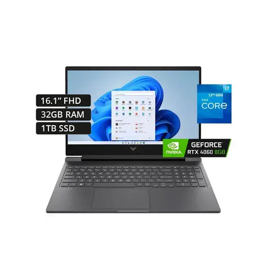 HP Victus 16-R0073CL, Intel Core i7-13700HX, RAM 32GB, SSD 1TB NVMe, NVIDIA RTX 4060 8GB, 16.1 FHD IPS 144Hz, Sliver  المتحدة للألكترونيات