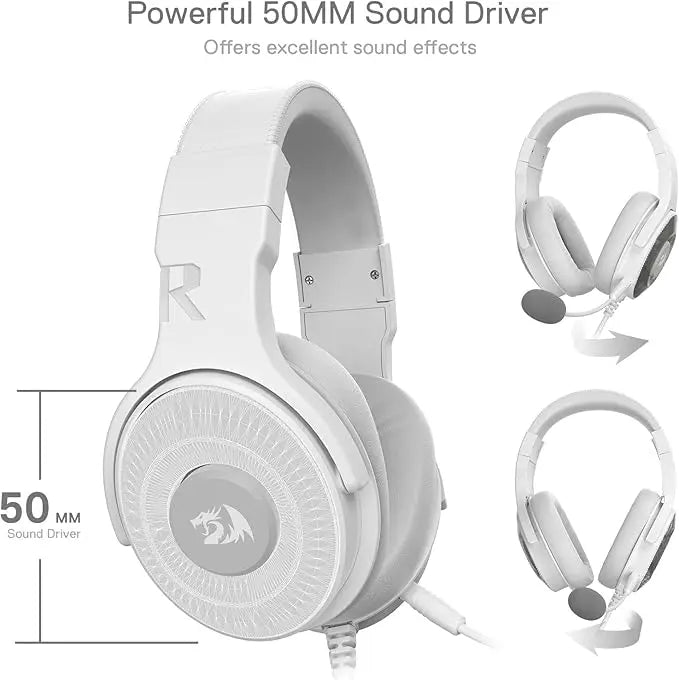 Redragon H350 RGB Wired Gaming Headset, Dynamic RGB Backlight - Stereo Surround-Sound - 50MM Drivers - Detachable Microphone, Over-Ear Headphones Works for PC/PS4/XBOX One/NS. White  المتحدة للألكترونيات