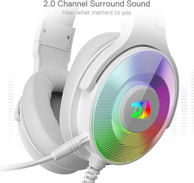 Redragon H350 RGB Wired Gaming Headset, Dynamic RGB Backlight - Stereo Surround-Sound - 50MM Drivers - Detachable Microphone, Over-Ear Headphones Works for PC/PS4/XBOX One/NS. White  المتحدة للألكترونيات