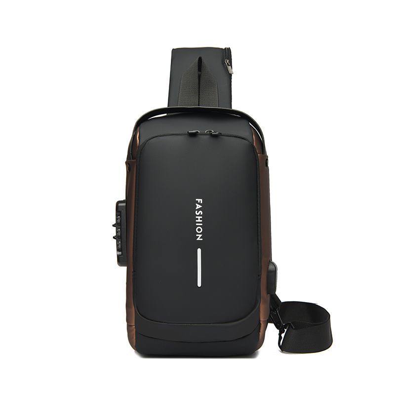 Carbon Fiber Streamline Anti-theft Sling Bag with USB Port & Waterproof, Lightweight Crossbody Bag for Hiking, Everyday Use (Blue+Brown)