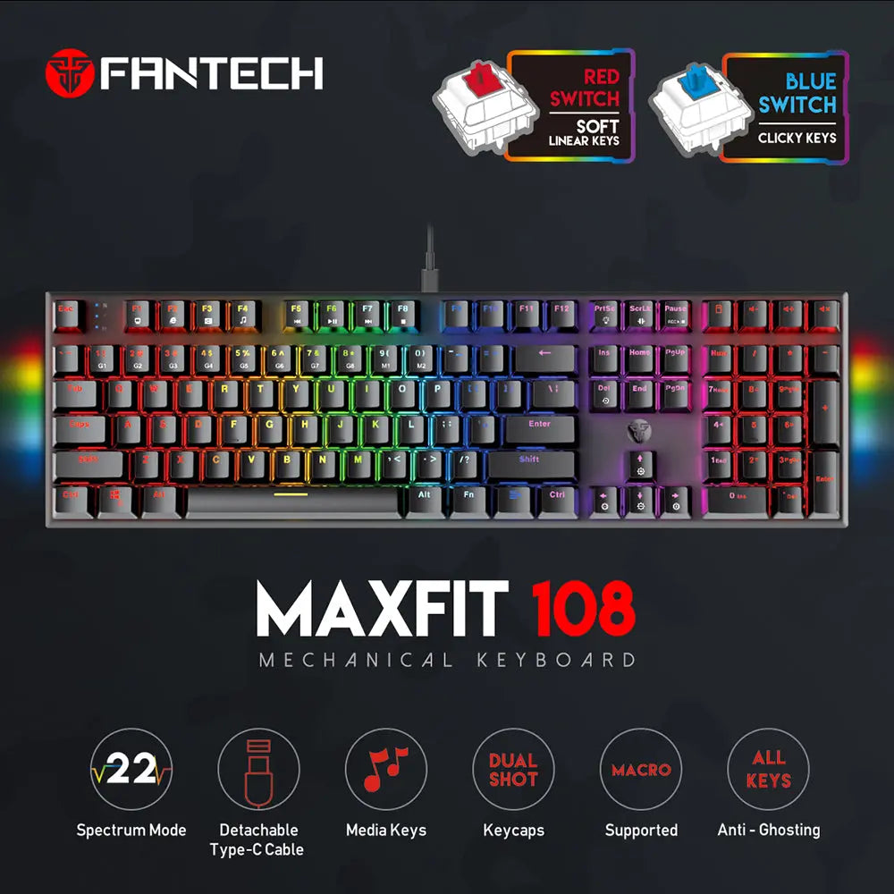 MAXFIT108 MK855 BLACK كيبورد ميكانيكي فانتك - المتحدة للألكترونيات