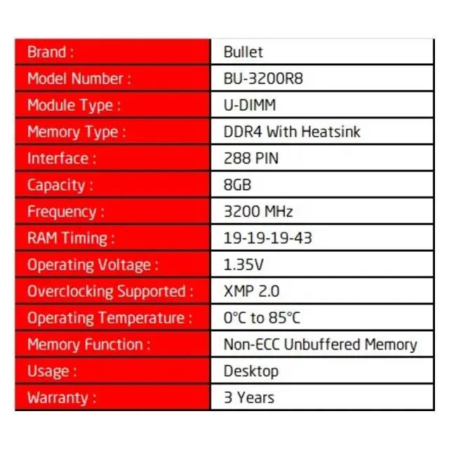 Bullet : DDR4 RAM (8GB-3200 MHz) - Black - المتحدة للألكترونيات