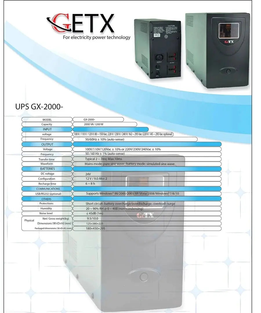 UPS GeTX Online GXT-2000-CON, (2000VA) HF LCD battery 12-7 *6 يوبي اس  المتحدة للألكترونيات