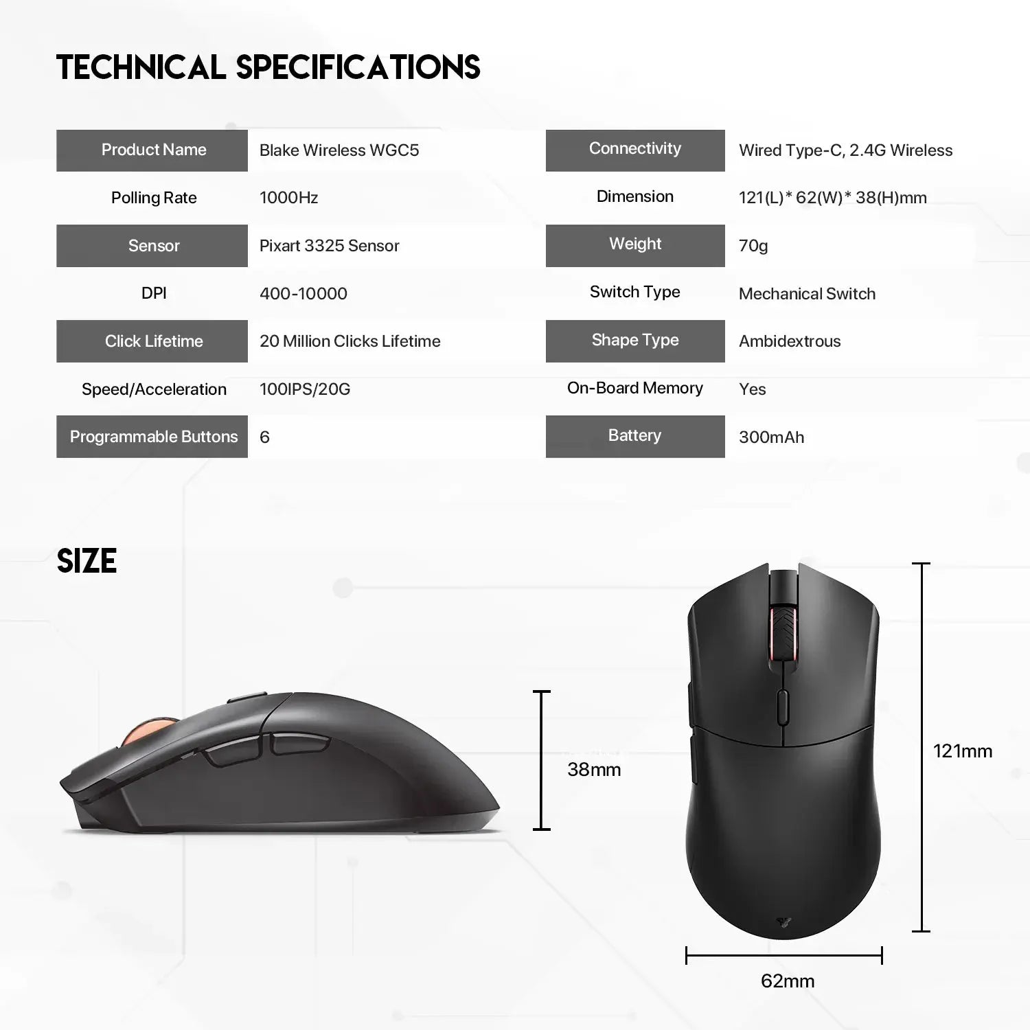 Fantech WGC5 Wireless Mouse Gaming Rechargeable DUAL MODE PIXART ماوس فانتك - المتحدة للألكترونيات