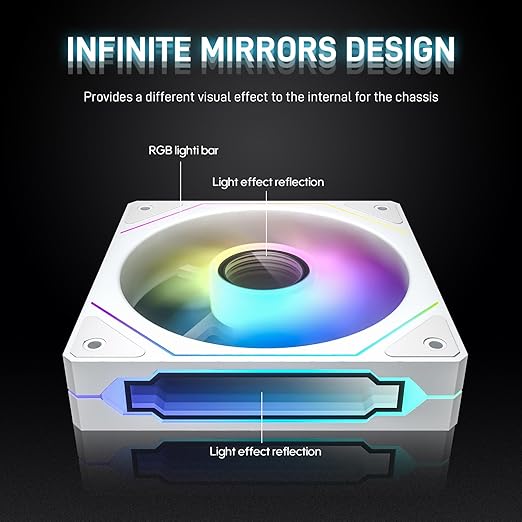 DARKROCK F120 3in1 120mm Infinite Mirror Design Case Fans with 24 LED Lights PWM Control & ARGB Effect, Hydraulic HDB Bearing for Low-Noise Operation - Suitable for Most PC Cooling Systems