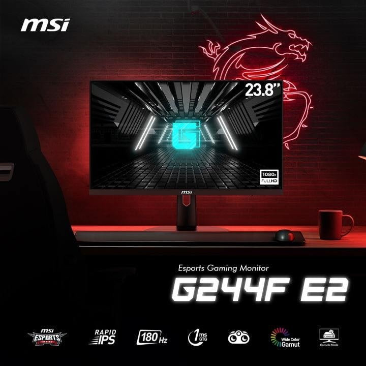 MSI G244F 24 Inch FHD Gaming Monitor - 1920 x 1080 IPS Panel, 180 Hz / 1ms, 122.88% sRGB Colour Gamut/Freesync Premium- DP 1.2a, HDMI2.0b CECشاشة ام اس اي