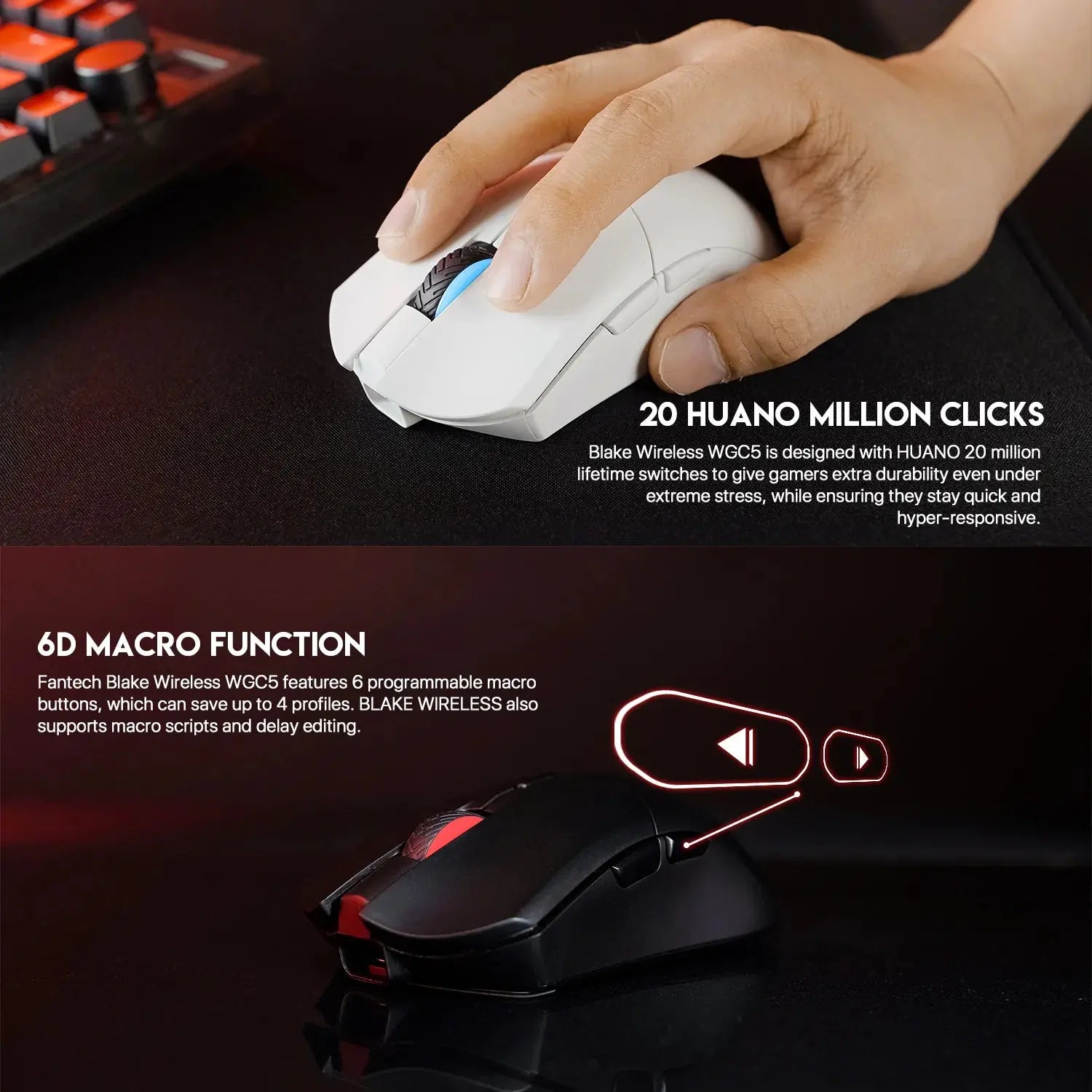 Fantech WGC5 Wireless Mouse Gaming Rechargeable DUAL MODE PIXART ماوس فانتك - المتحدة للألكترونيات