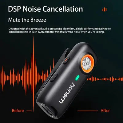 Hohem MIC-01 2.4G ميكروفون لاسلكي Lavalier لأجهزة Android الذكية وكاميرا الكمبيوتر المحمول والكمبيوتر اللوحي، 3 مستويات لإلغاء الضوضاء فتحة بطاقة TF مدمجة للتحكم عن بعد في الغالق (1TX+1RX)  المتحدة للألكترونيات