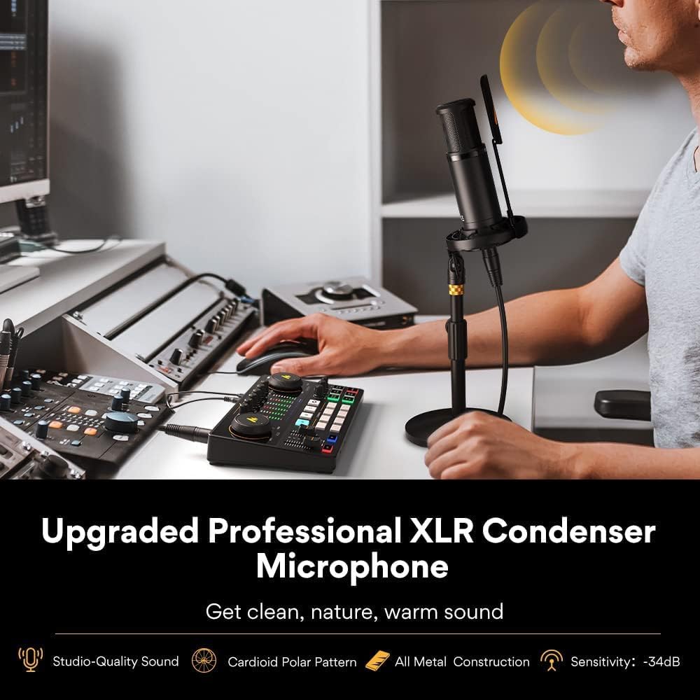 MAONO Podcast Equipment Bundle with Audio Interface and XLR Condenser Microphone, MaonoCaster with 48V Phantom Power, Bluetooth for Podcast, Streaming, Voice Over, Youtube, PC, Guitar (AME2A)