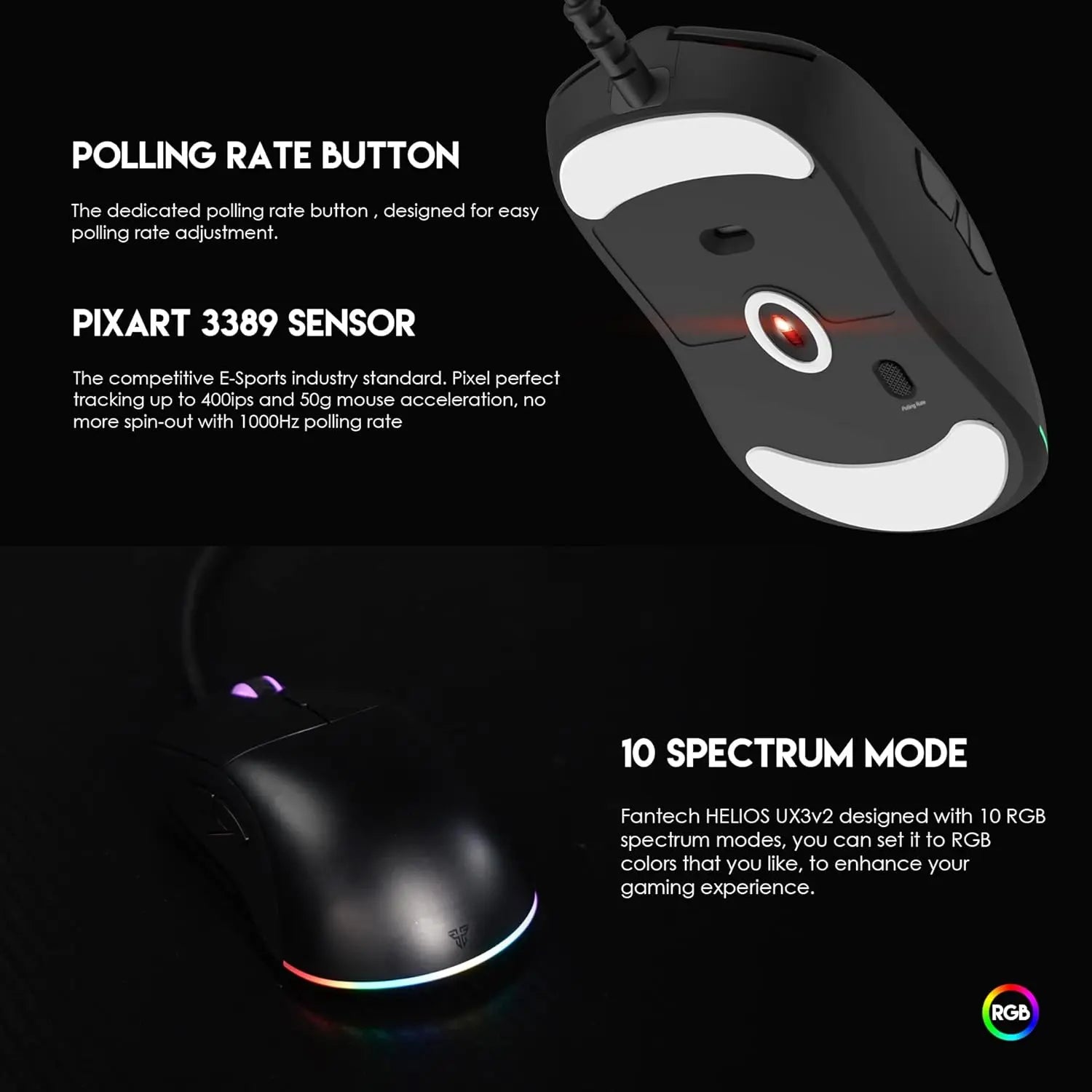 FANTECH Helios UX3V2 Symmetrical RGB Gaming ماوس فانتك كيمنك - المتحدة للألكترونيات