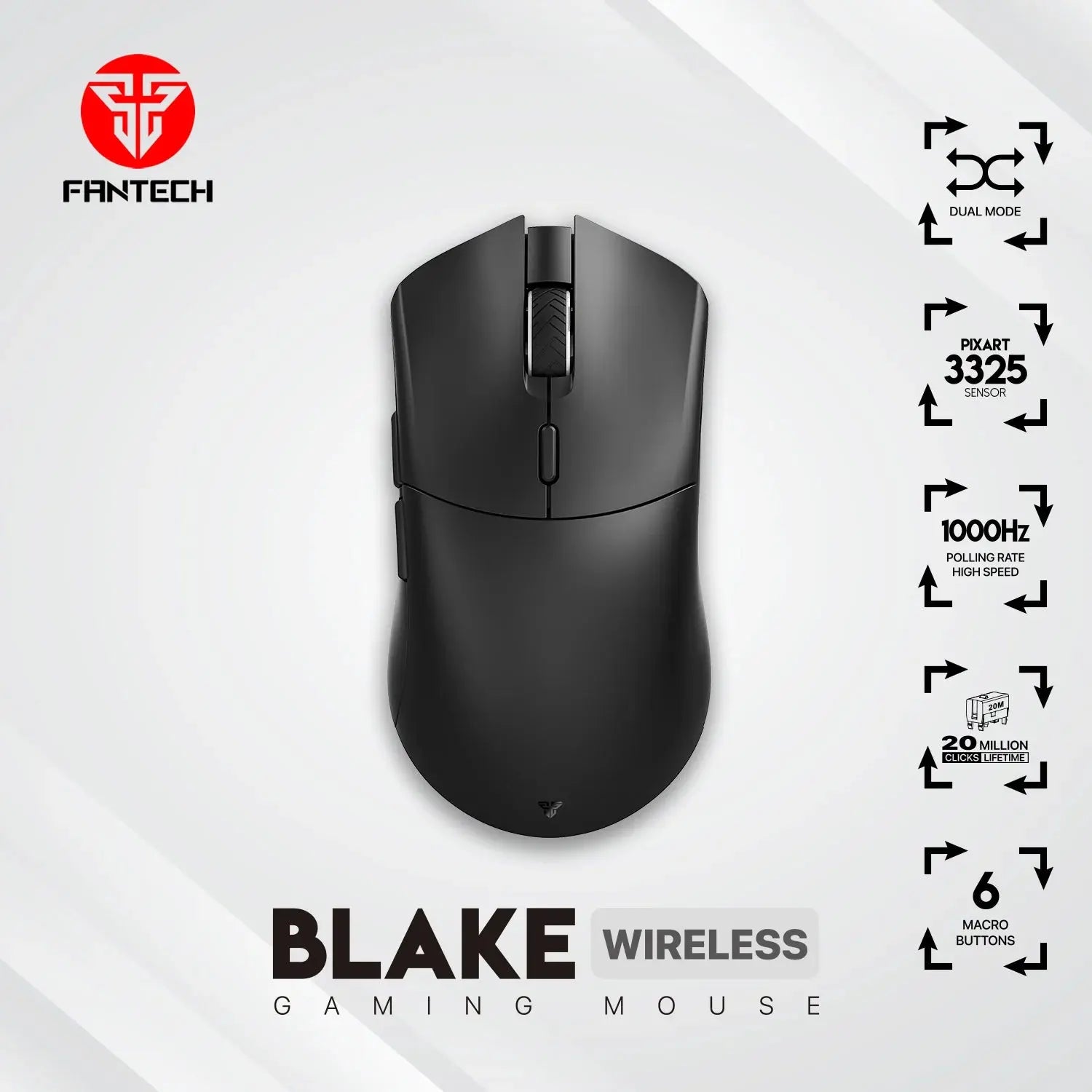 Fantech WGC5 Wireless Mouse Gaming Rechargeable DUAL MODE PIXART ماوس فانتك - المتحدة للألكترونيات