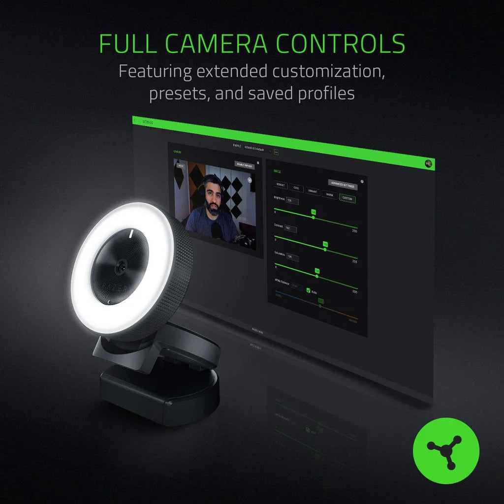 Razer Kiyo Streaming Webcam: 720p 60 FPS - Ring Light w/Adjustable Brightness - Built-in Microphone - Advanced Autofocus