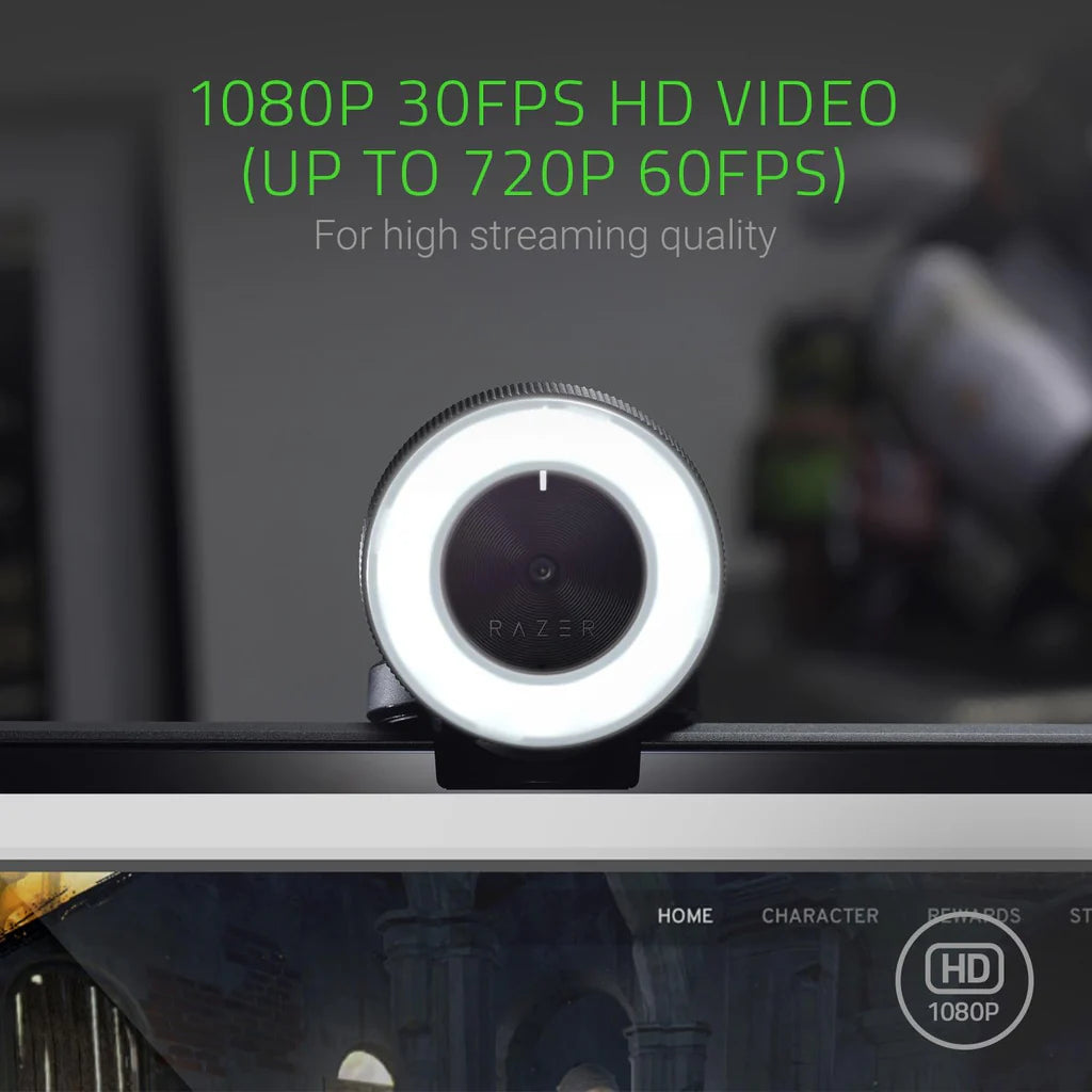 Razer Kiyo Streaming Webcam: 720p 60 FPS - Ring Light w/Adjustable Brightness - Built-in Microphone - Advanced Autofocus