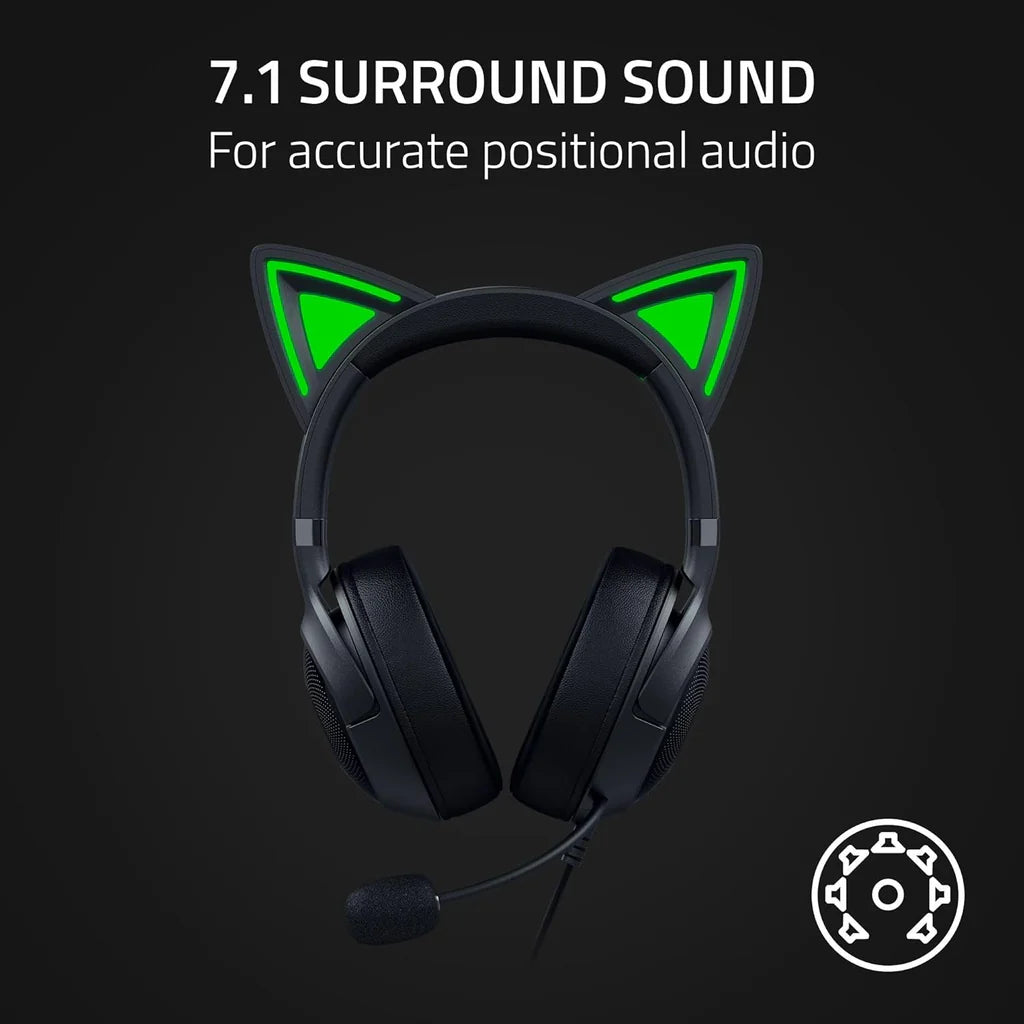 Razer Kraken Kitty V2 - Wired RGB Headset with Kitty Ears (Stream Reactive Lighting, HyperClear Cardioid Mic, Triforce 40mm Drivers, 7.1 Surround Sound) Black