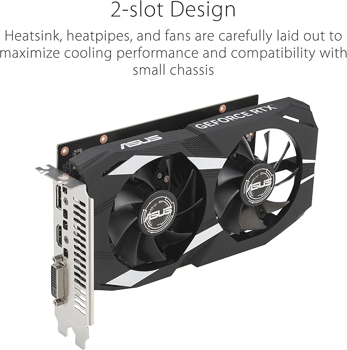 ASUS Dual NVIDIA GeForce RTX 3050 6GB OC Edition Gaming Graphics Card - PCIe 4.0, 6GB GDDR6 Memory, HDMI 2.1, DisplayPort 1.4a, 2-Slot Design, Axial-tech Fan Design, 0dB Technology, Steel Bracket