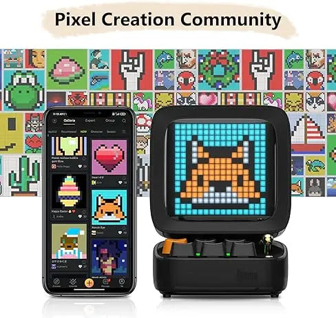 Divoom Ditoo Retro Pixel Art Game Bluetooth Speaker with 16X16 LED App Controlled Front Screen (Black) سبيكر ديتو  المتحدة للألكترونيات