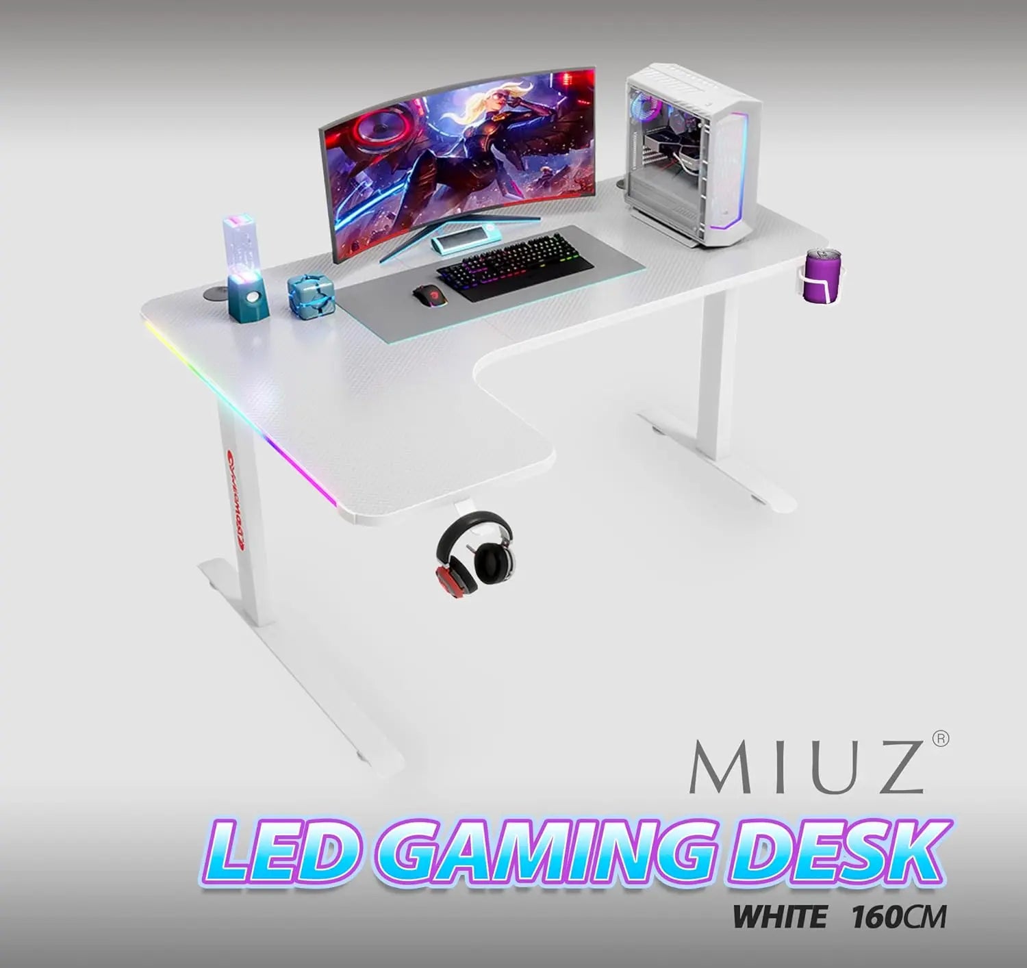 MIUZ RGB LED Gaming Desk - طاولة ألعاب زاوية بقياس 140 سم لتجربة لعب متكاملة - المتحدة للألكترونيات