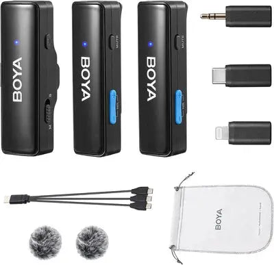 BOYA BOYALINK A2 Wireless Lavalier Microphone for iPhone/Android/Camera Vlogging, All-in-One Lapel Dual Mic System & Lightning & USB-C Inputs for Smartphones/DSLR YouTube Facebook Live  المتحدة للألكترونيات