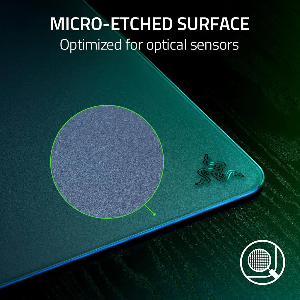 Razer Atlas Tempered Glass Gaming Mouse Mat – 450×400mm, Ultra-Smooth Micro-Etched Surface, Anti-Slip Rubber Base, 5mm Thickness