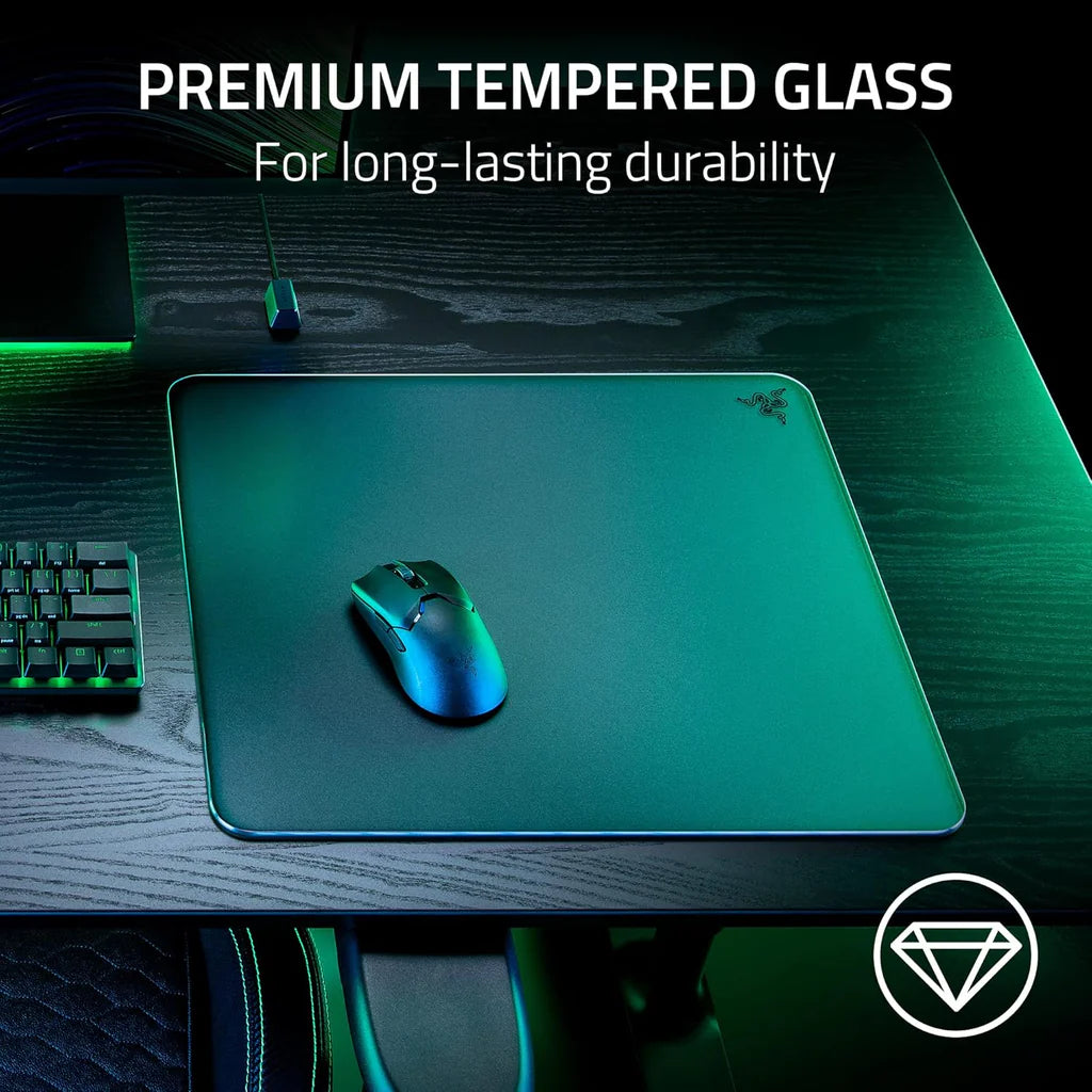 Razer Atlas Tempered Glass Gaming Mouse Mat – 450×400mm, Ultra-Smooth Micro-Etched Surface, Anti-Slip Rubber Base, 5mm Thickness