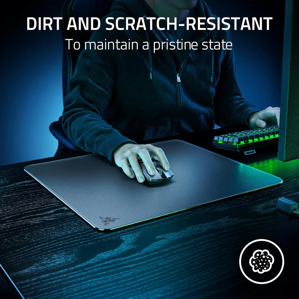 Razer Atlas Tempered Glass Gaming Mouse Mat – 450×400mm, Ultra-Smooth Micro-Etched Surface, Anti-Slip Rubber Base, 5mm Thickness