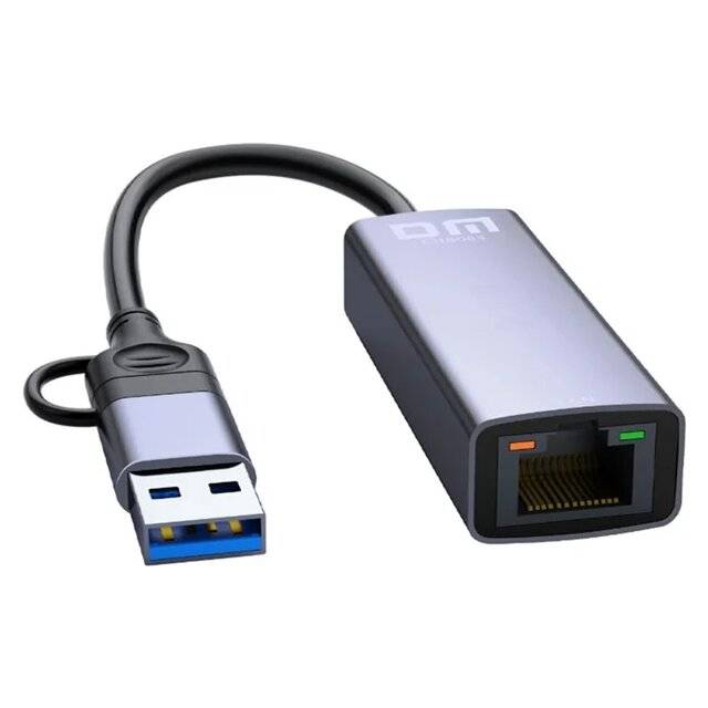 DM CHB083 USB-C/USB-A to LAN Network Adapter 1000Mbps