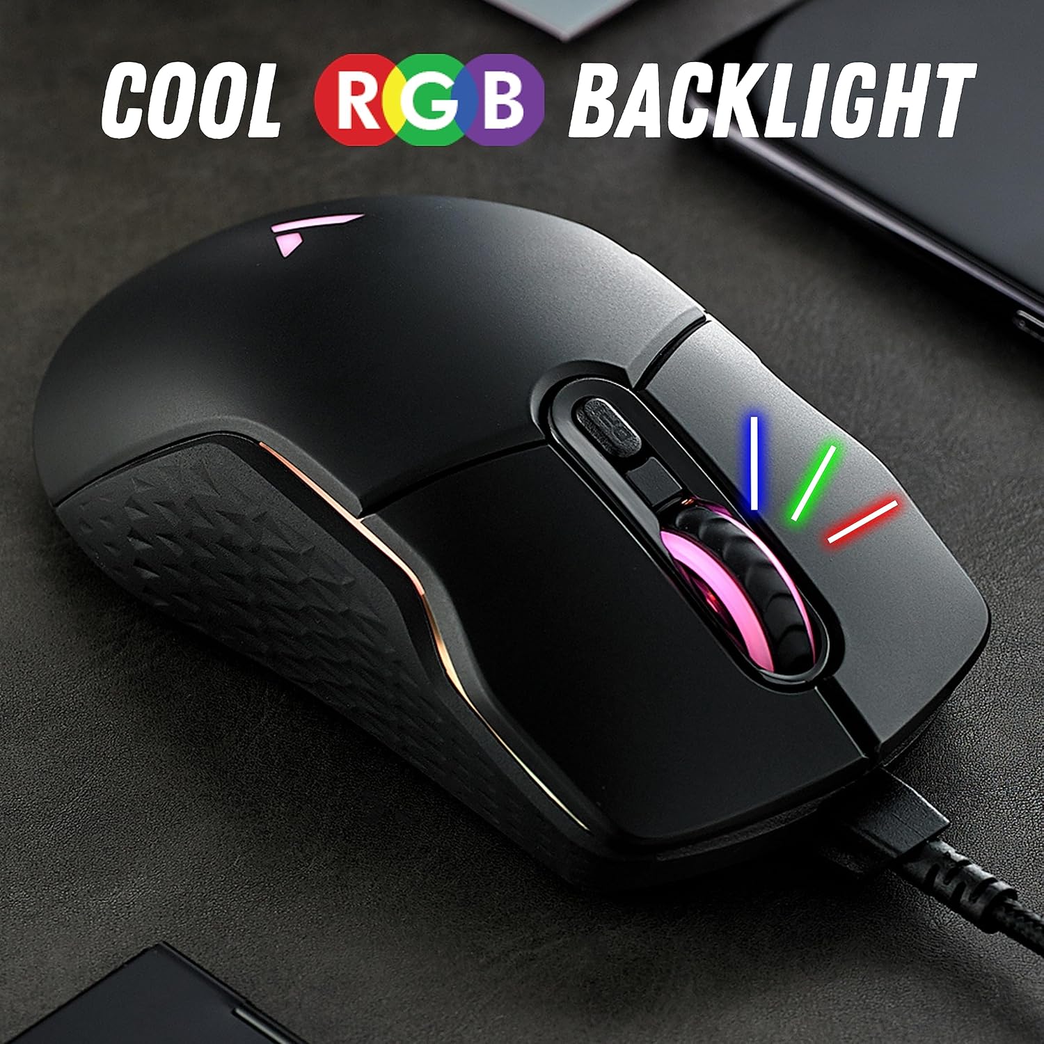RAPOO VT200 Wired/Wireless Optical Gaming Mouse with Ergonomic Design, 5000 DPI, 7 Programmable Buttons, 1000Hz USB Polling Rate, Onboard Memory, RGB Backlight & Braided Cable.
