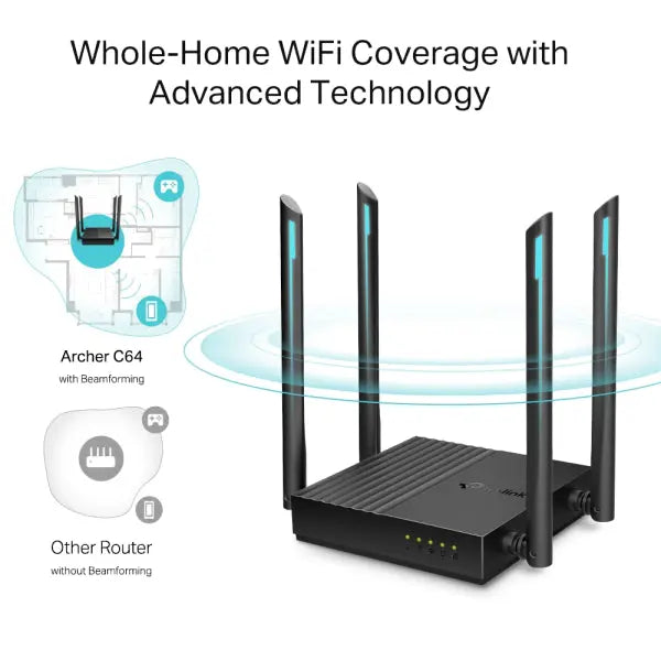 Tp-link Archer C64 AC1200 MU-MIMO WiFi Router- راوتر لاسلكي - المتحدة للألكترونيات